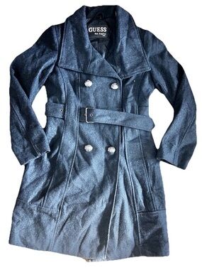 GUESS Women's elegant Charcoal Trench Coat with gorgeous details belt, bottoms